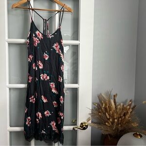 O'Neill Black Midi Dress with Pink Floral Pattern